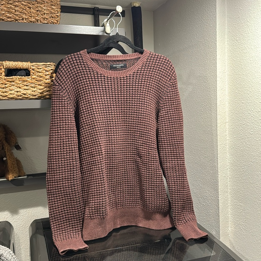 Men’s All Saints Cotton Kargg Crew Knitted Sweater Jumper - Maroon